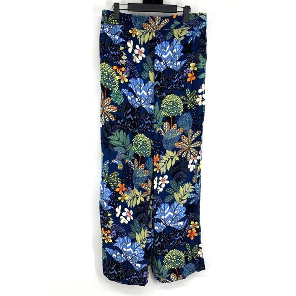 LOFT Pants Blue Floral Print Wide Leg Pull On Pockets - Picture 6 of 9